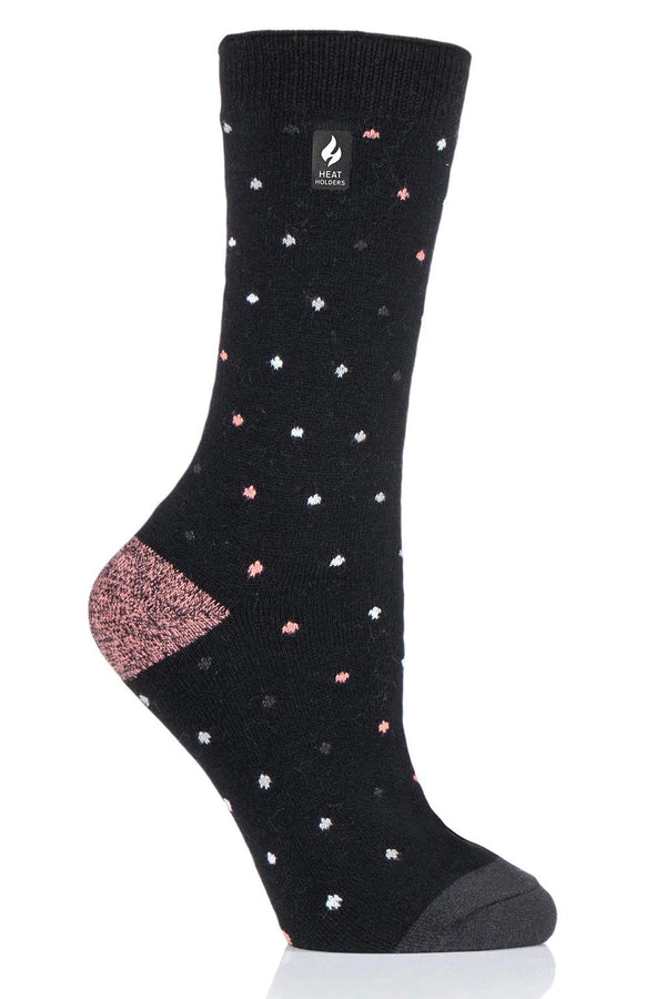 Heat Holders Women's Berry Spots Pattern ULTRA LITE™ Thermal Crew Sock Black